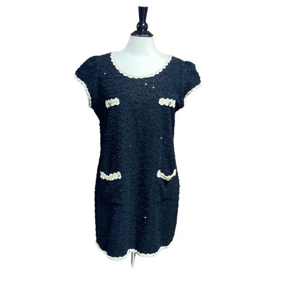Joseph Ribkoff Black Knit Cap Sleeve Dress Size 14